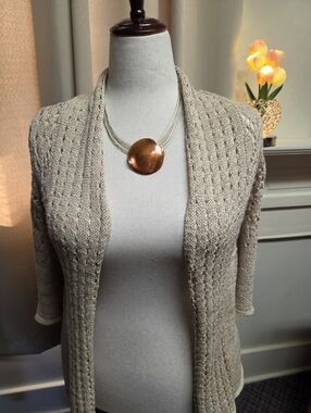 Willi Smith Knit Crocheted Cardigan Light Tan Beigh Size Small